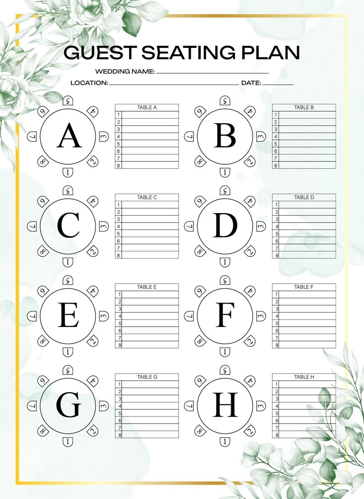 10 Best Printable Blank Wedding Seating Charts PDF For Free At 