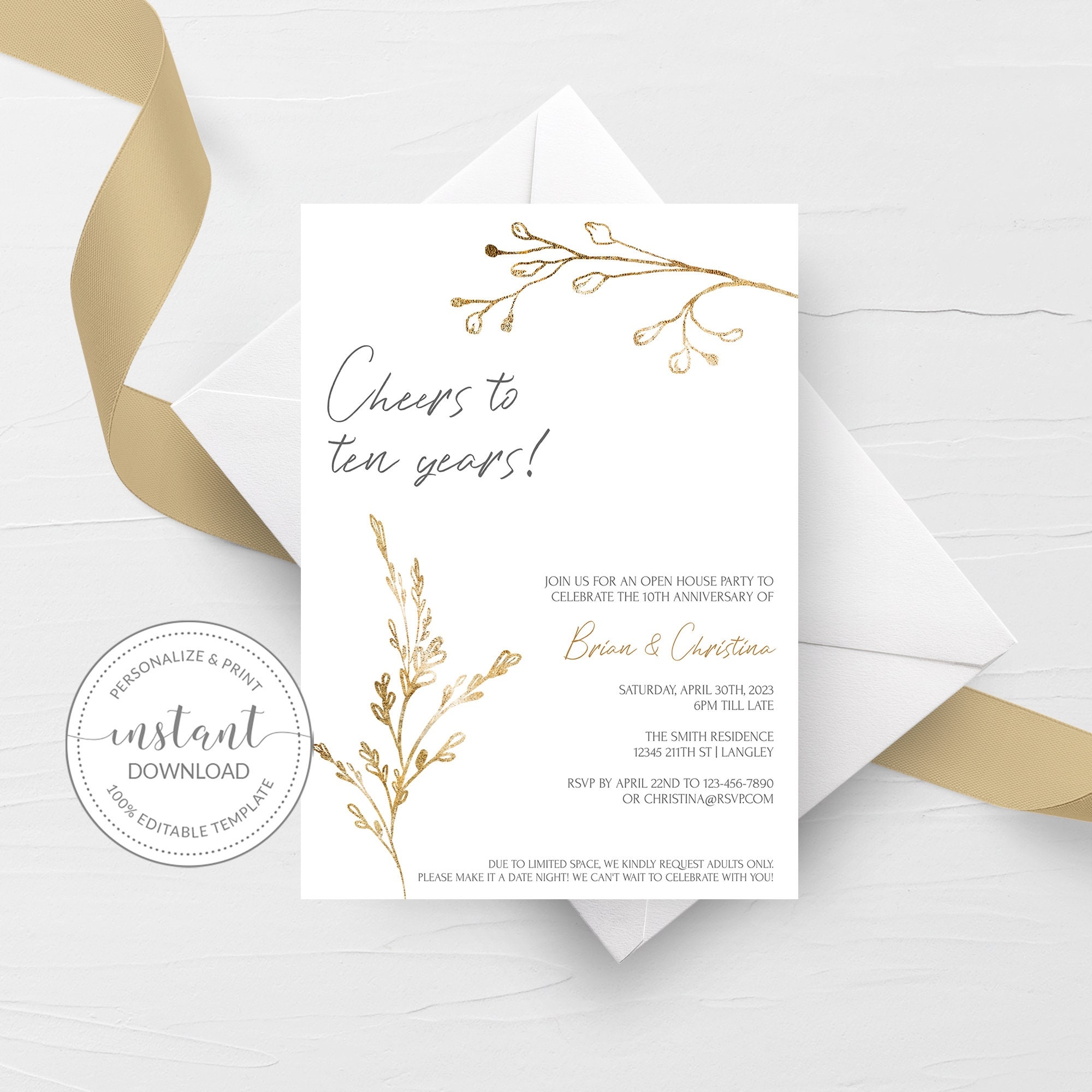 10th Anniversary Invitation Template Printable 10th Wedding 