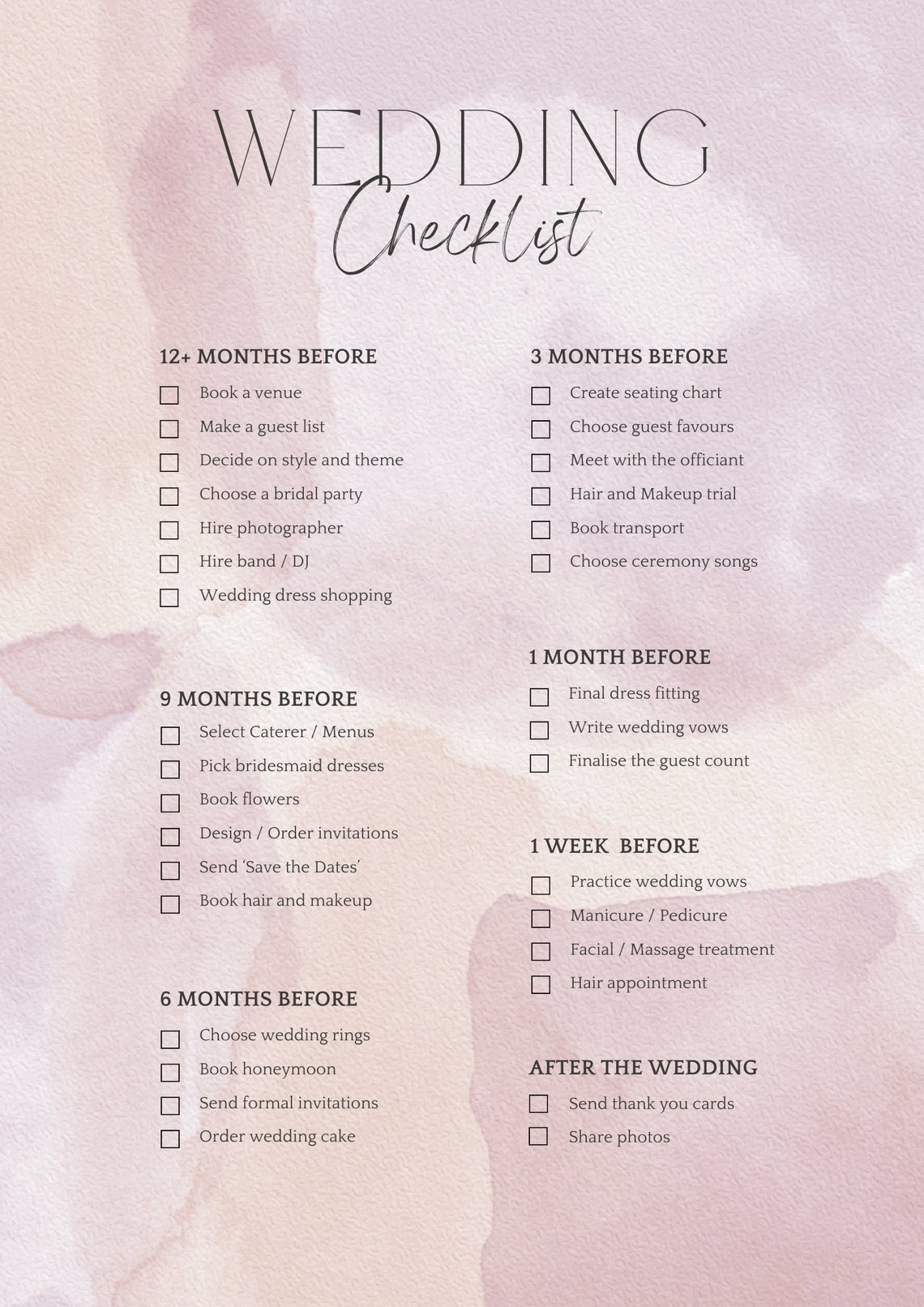 12 Month Wedding Checklist Wedding Planning Checklist Digital Planner 