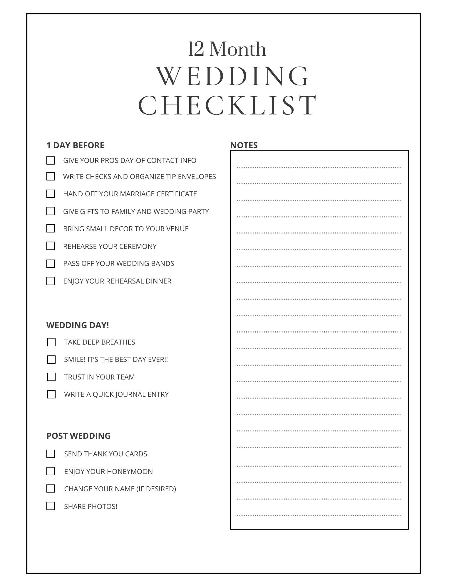 12 Month Wedding Planning Checklist Free Printable Party Ideas Worksheets Library