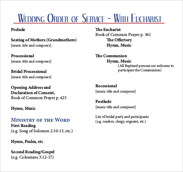 16 Wedding Order Of Service Templates In MS Excel MS Word Numbers 