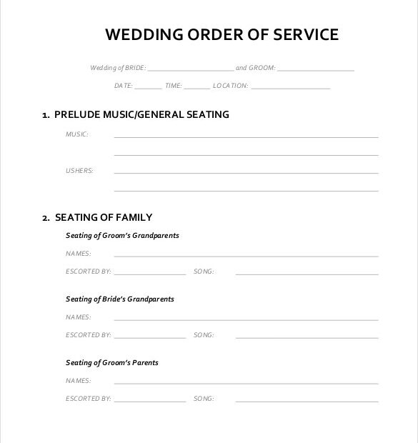 16 Wedding Order Of Service Templates In MS Excel MS Word Numbers
