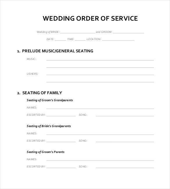 16 Wedding Order Of Service Templates In MS Excel MS Word Numbers 