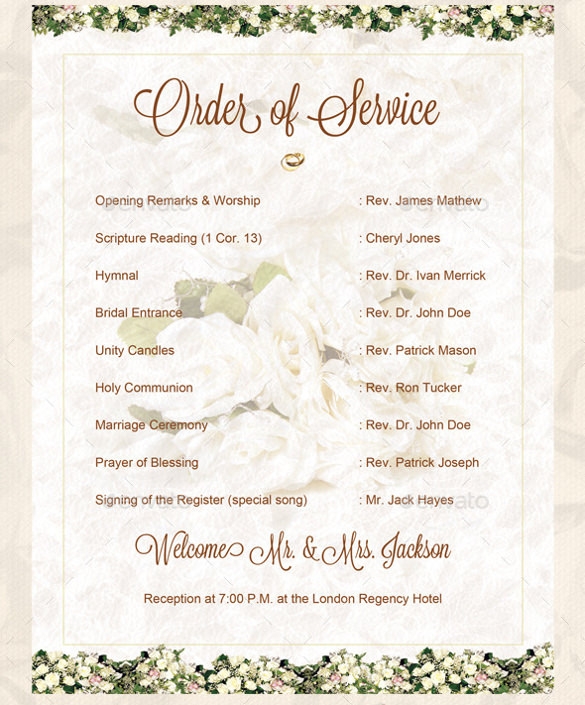 16 Wedding Order Of Service Templates In MS Excel MS Word Numbers 