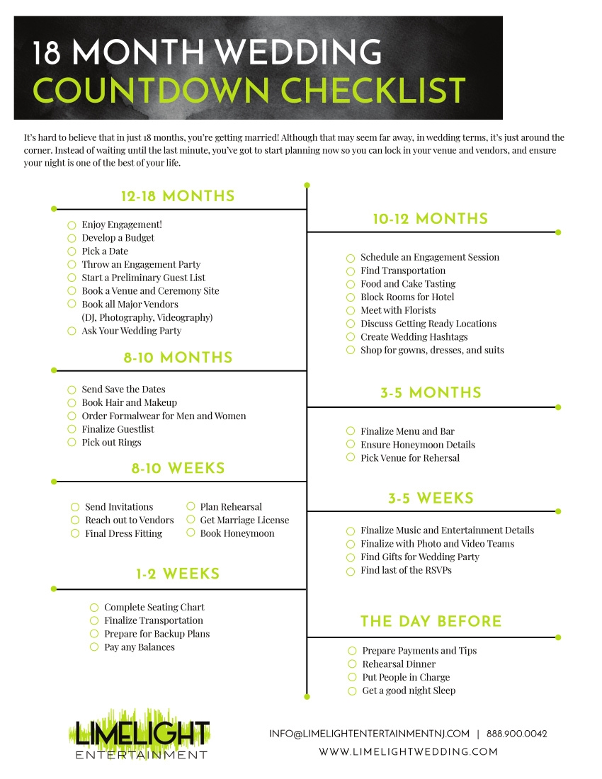 18 Month Wedding Checklist Countdown