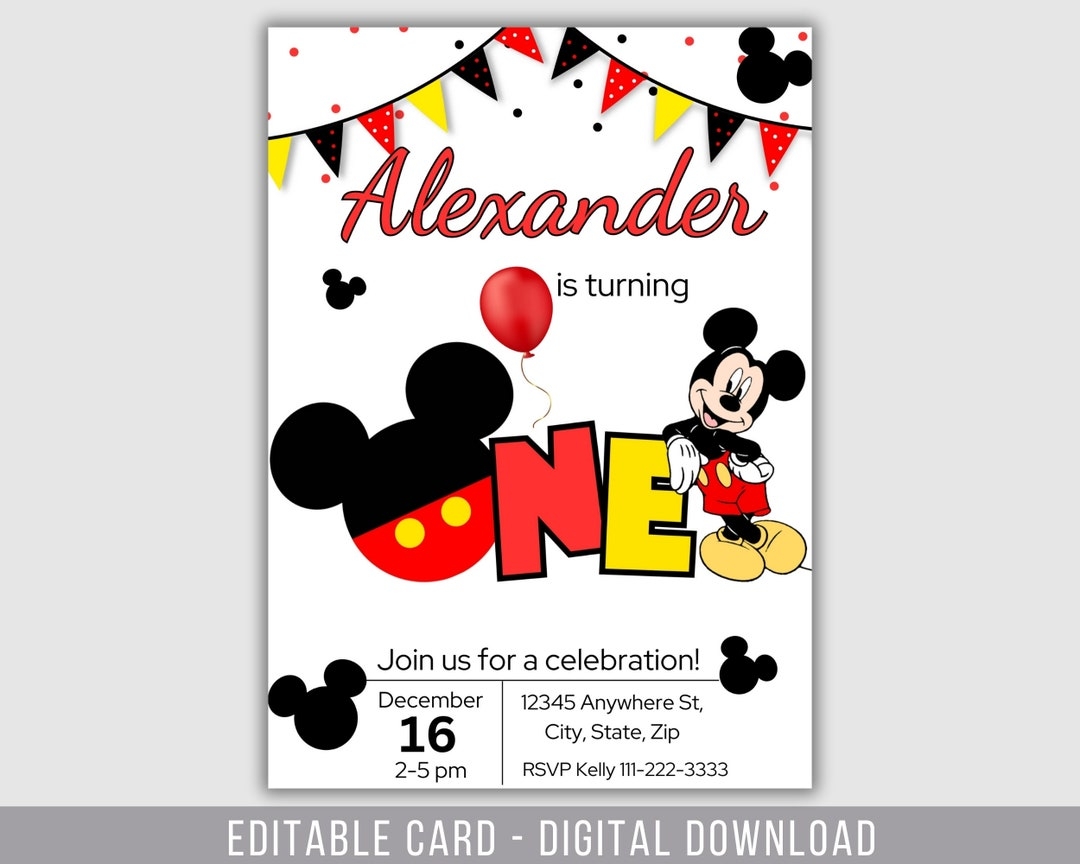 1st Birthday Editable Mickey Mouse Invitation Birthday Invitation Mickey Mouse Printable Invitation Mickey Birthday Invite Mickey 1 Etsy