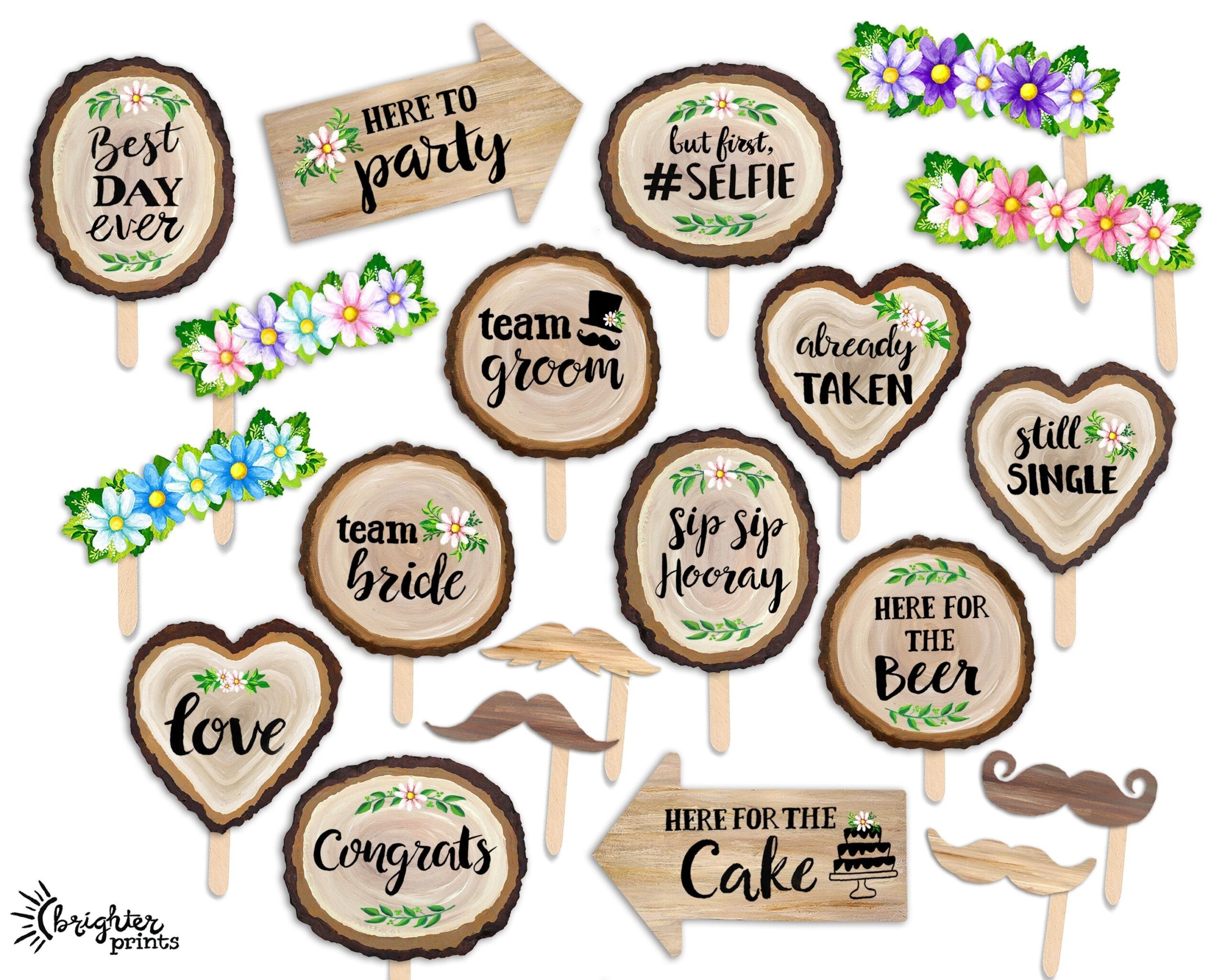 20 Printable Wedding Photo Booth Props Rustic Wedding Set Wood Worksheets Library