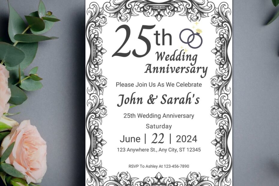 25th Wedding Anniversary Invitation Canva Template Printable Vow