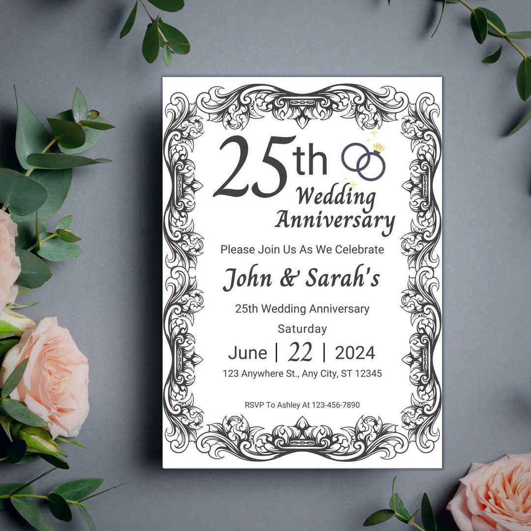 25th Wedding Anniversary Invitation Canva Template Printable Vow 