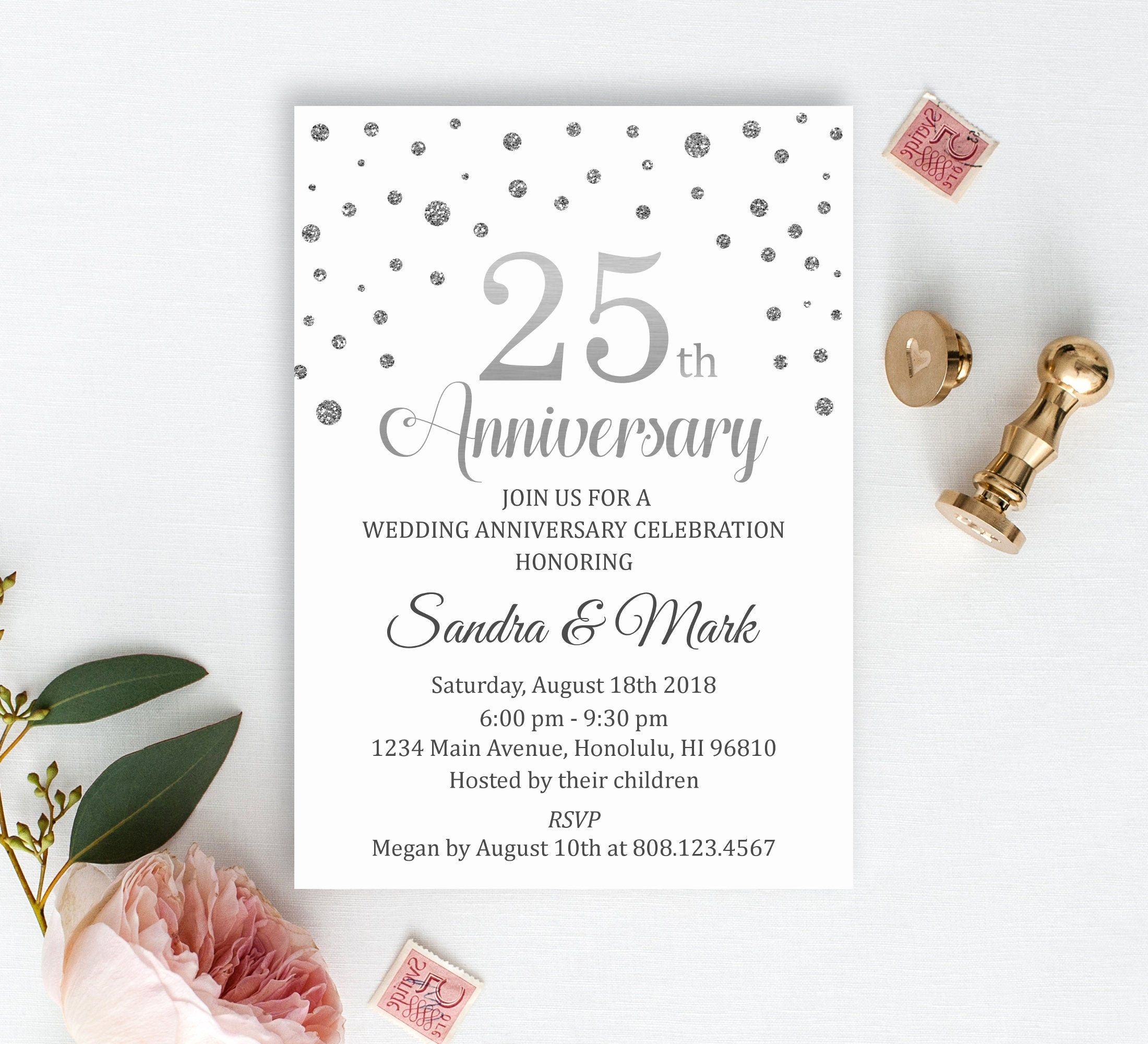 25th Wedding Anniversary Invitation Silver Anniversary Etsy In 2021 