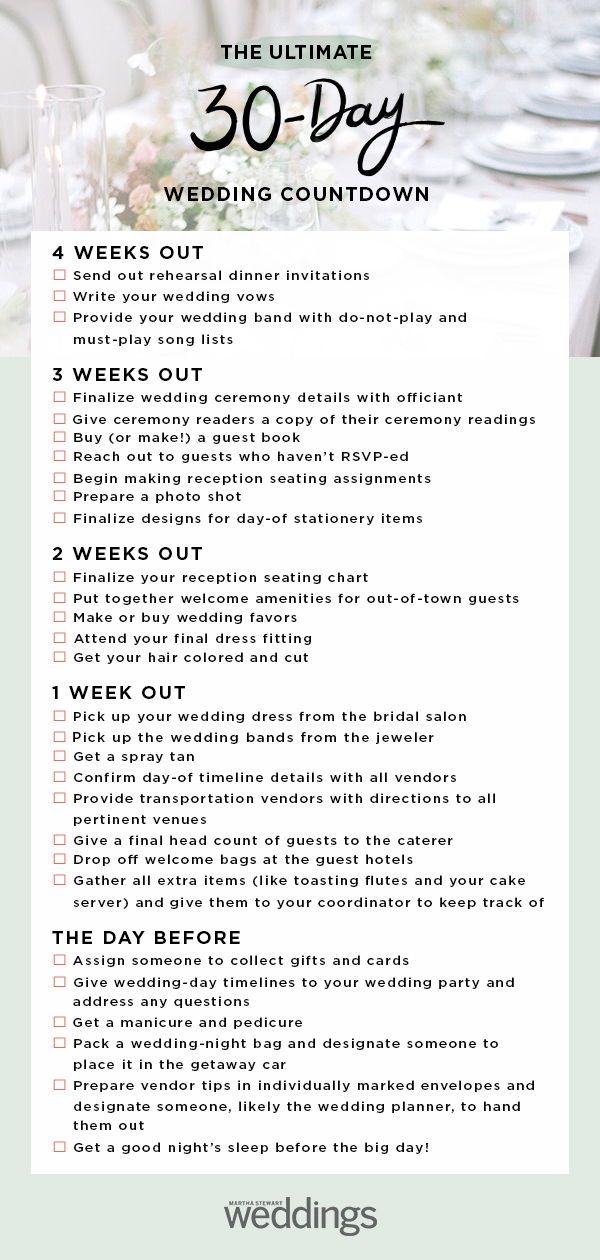 30 Day Wedding Checklist Printable