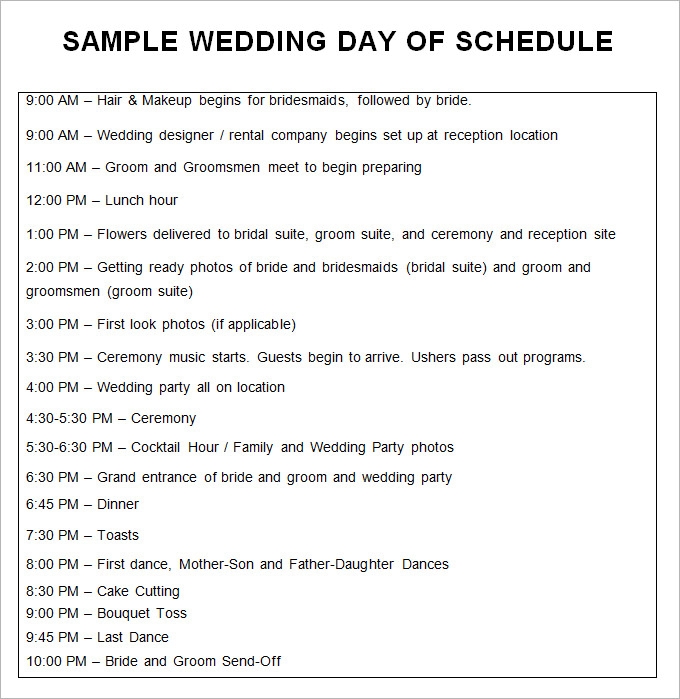 33 Wedding Schedule Templates Samples DOC PDF PSD