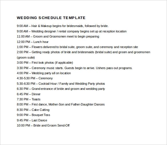 33 Wedding Schedule Templates Samples DOC PDF PSD