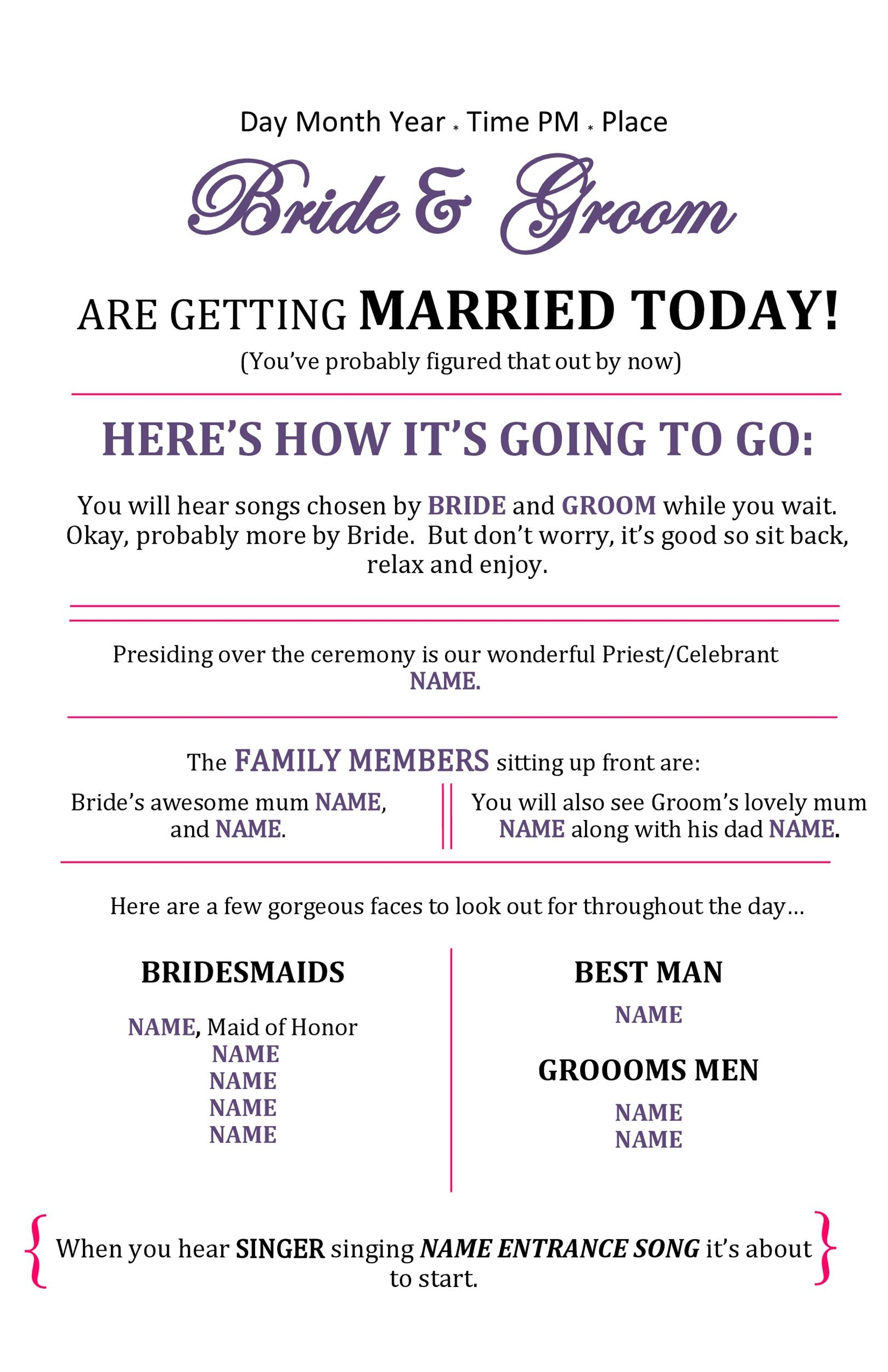 37 Printable Wedding Program Examples Templates Template Lab