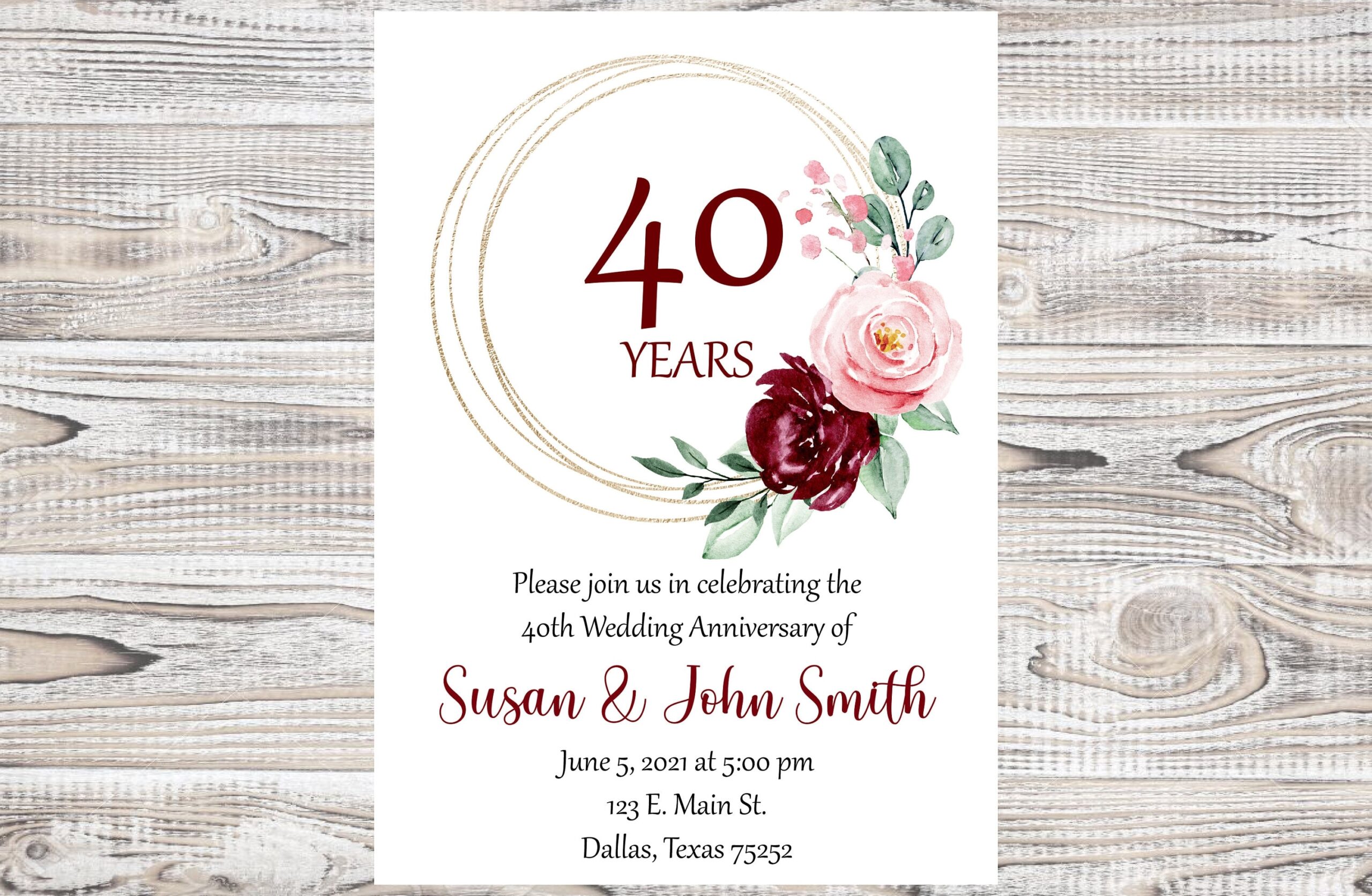 40th Wedding Anniversary Invitation Ruby Anniversary