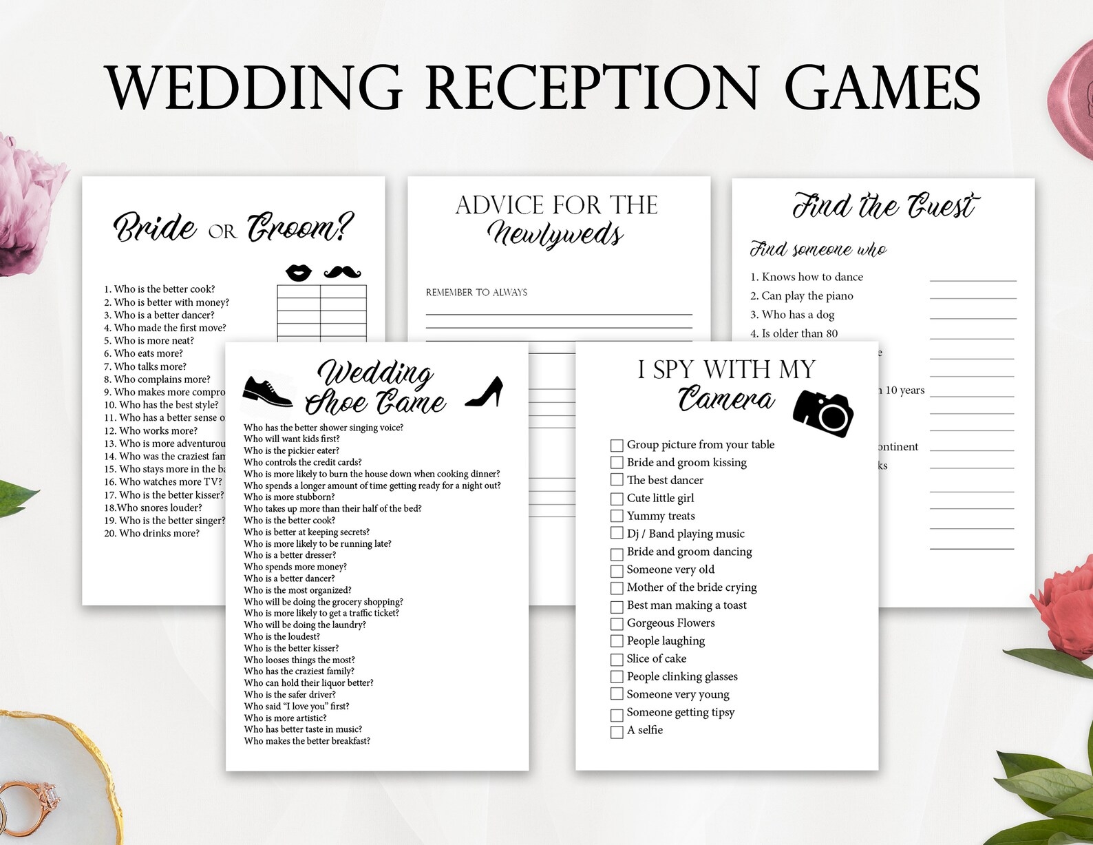 5 Wedding Reception Games Printable Wedding Reception Game Etsy UK