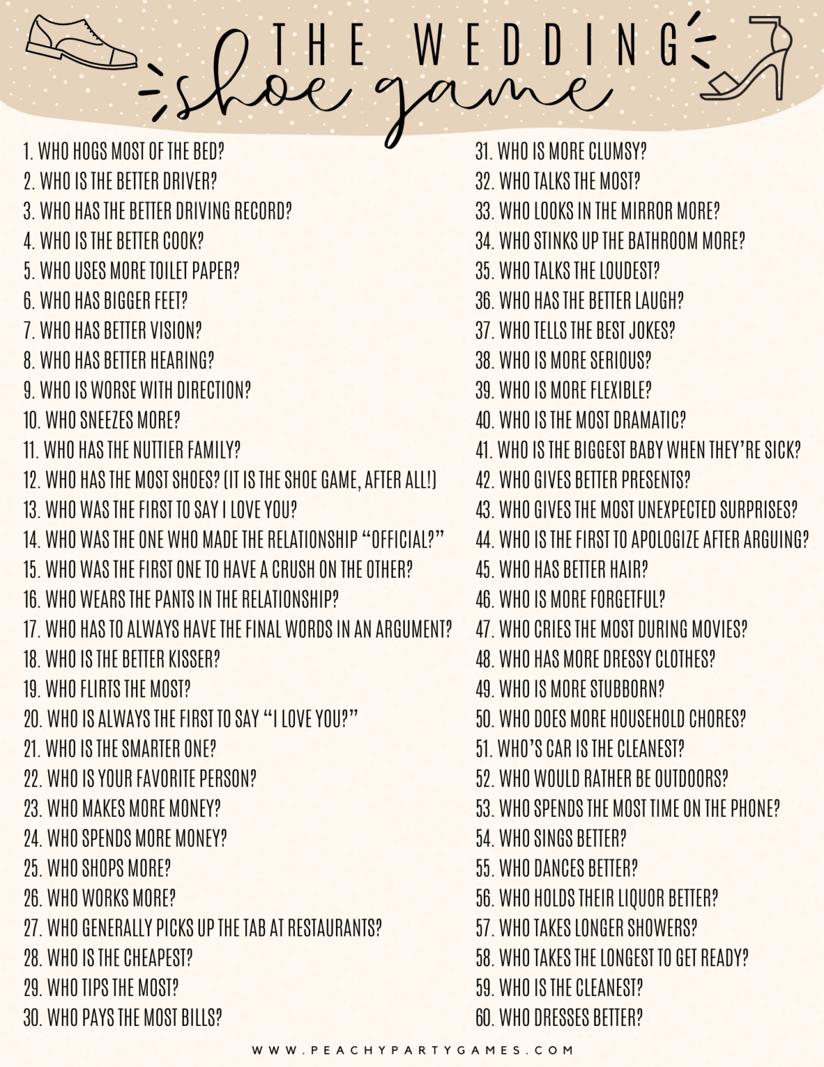 50 Wedding Shoe Game Questions To Ask How To Play Fun Party Pop