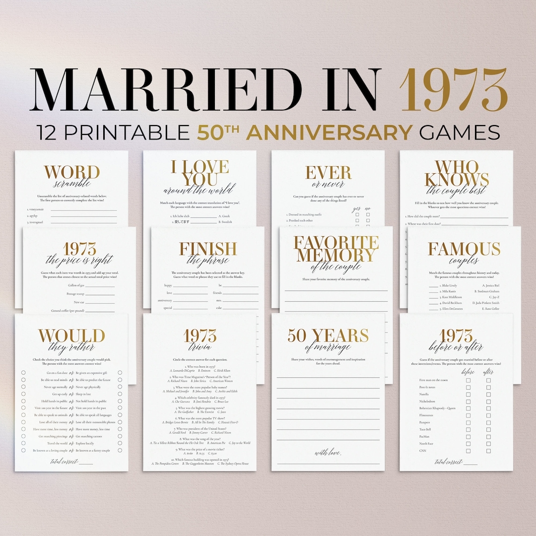 50th Anniversary Party Games Printable Married In 1973 Games Bundle 