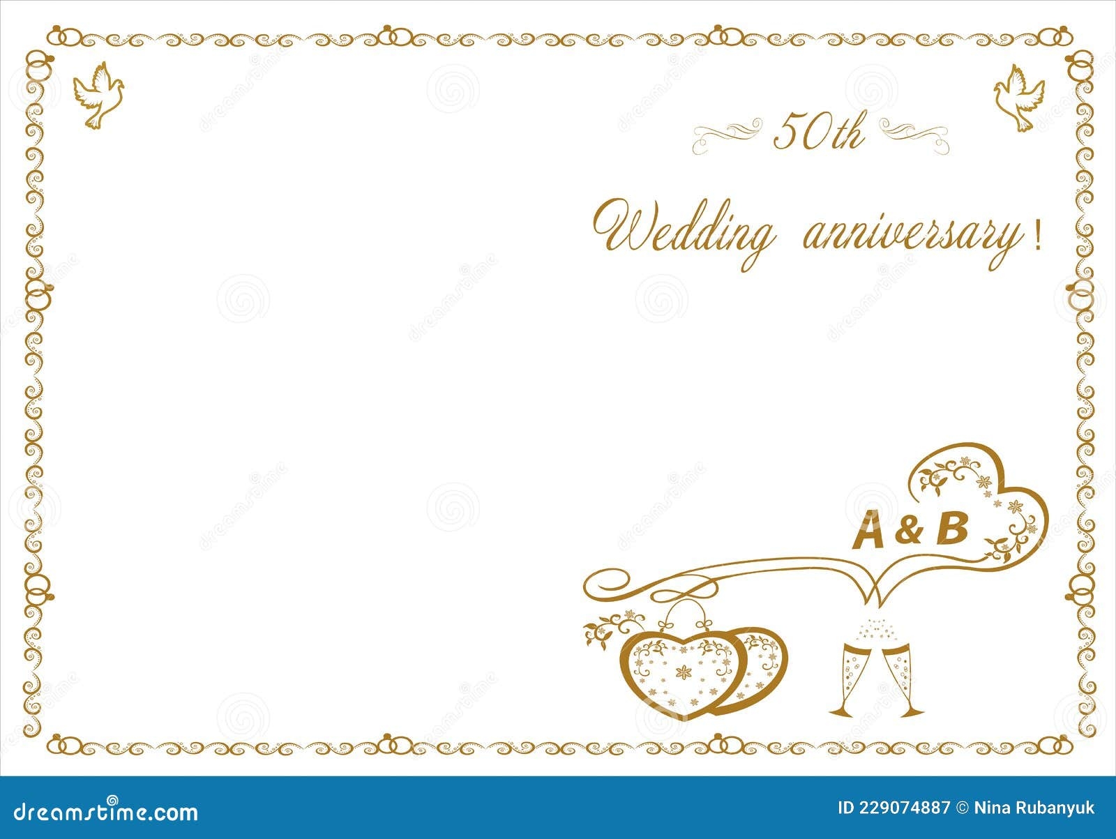 50th Wedding Anniversary Invitation Beautiful Illustration Stock Vector Illustration Of Heart Vector 229074887