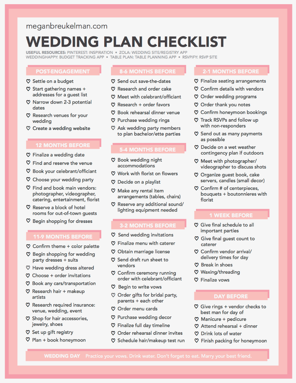 6 Month Wedding Checklist Printable