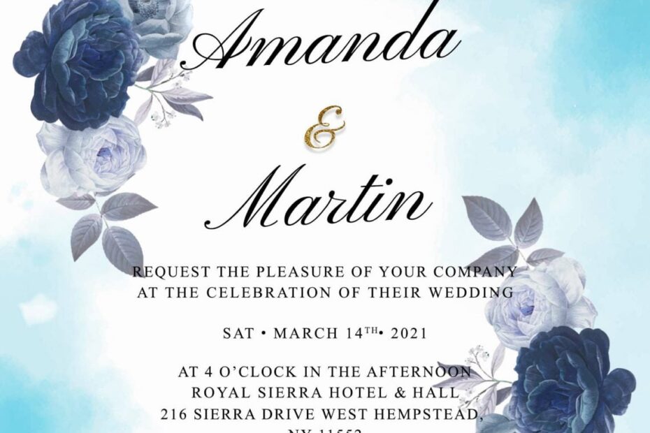 7 Dazzling Watercolor Blue Roses Wedding Invitation Templates