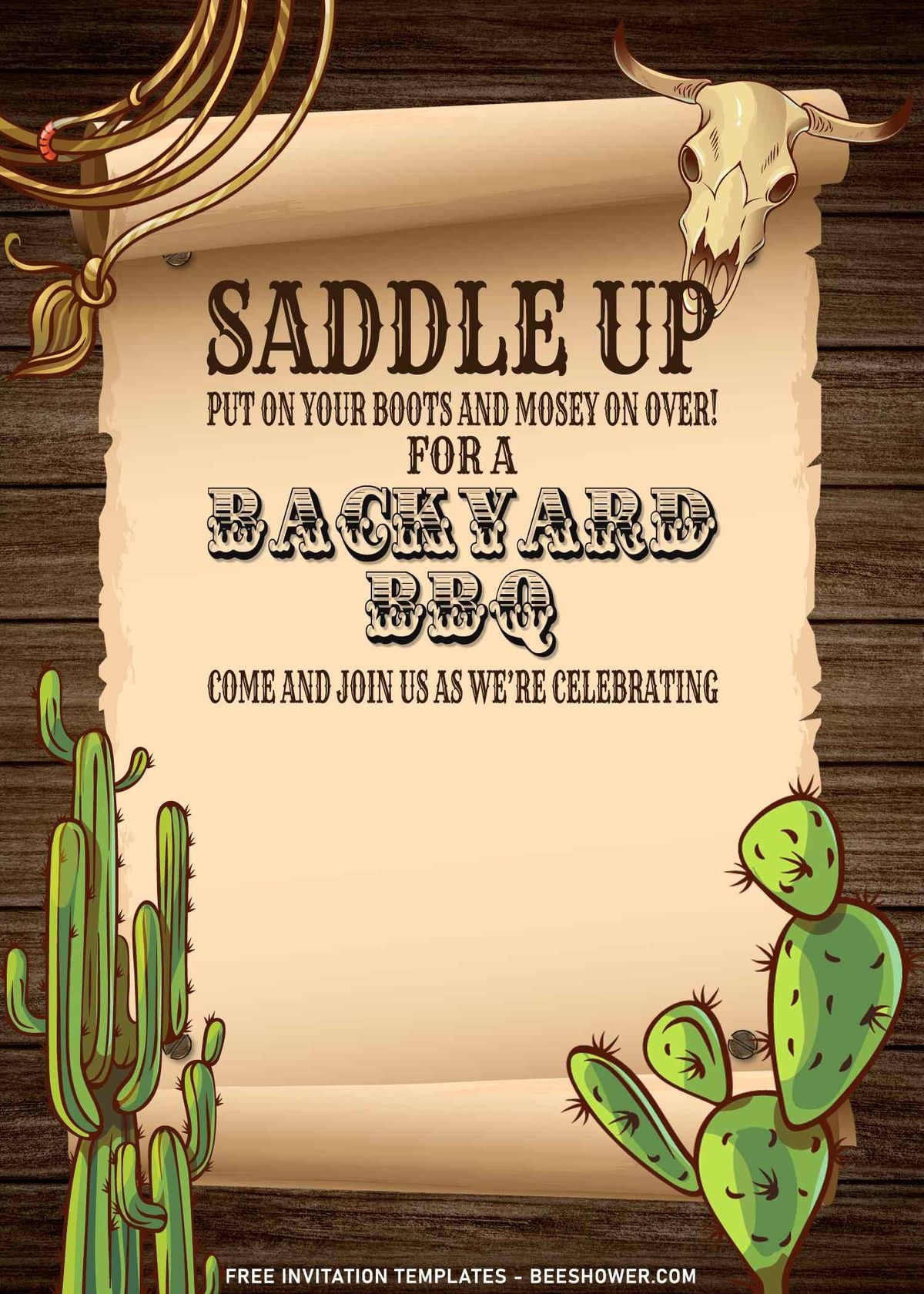 7 Rustic Wooden Wild West Cowboy Birthday Invitation Templates