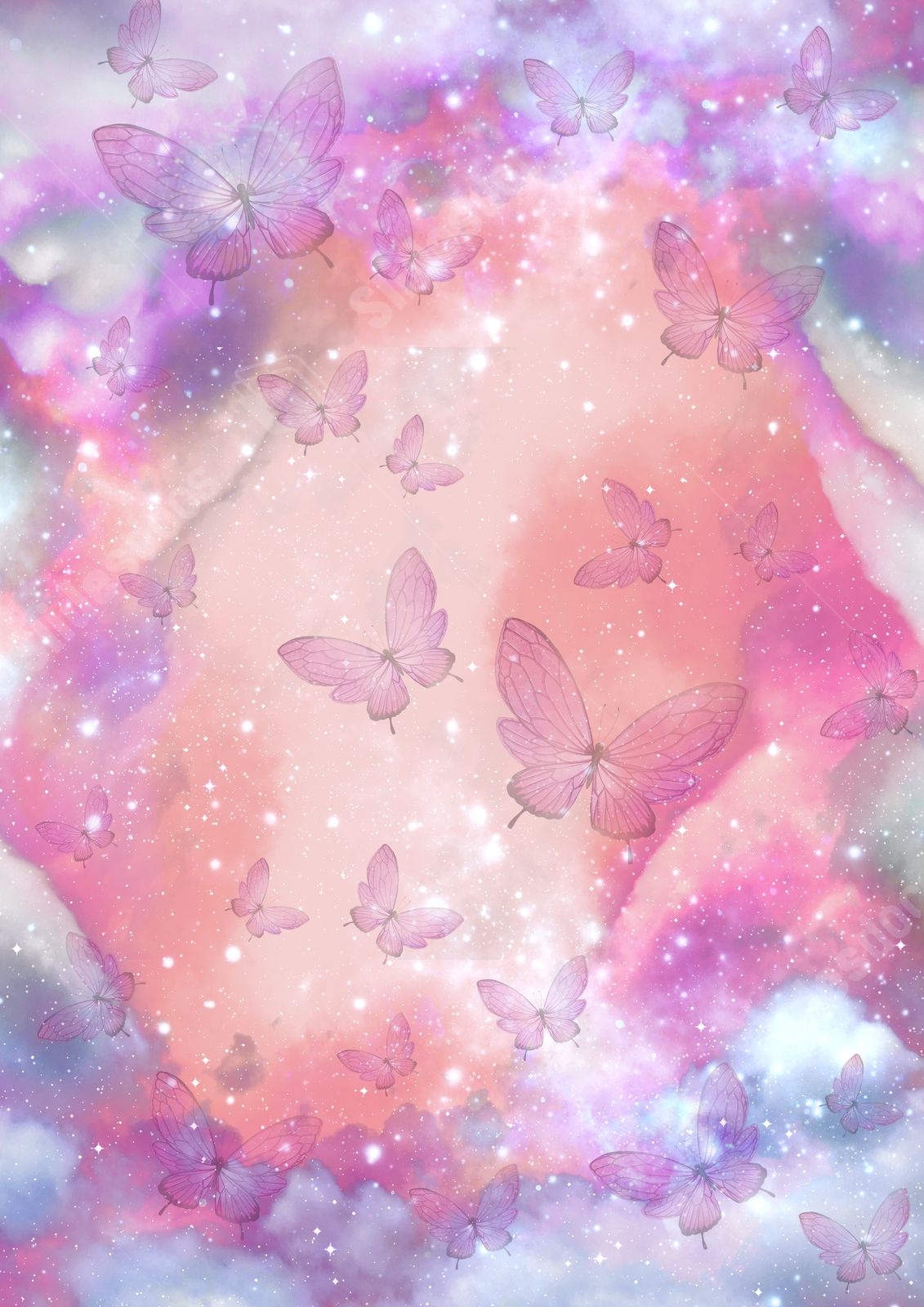Abstract Glitter Cloud Light Effects On Butterflies Page Border 