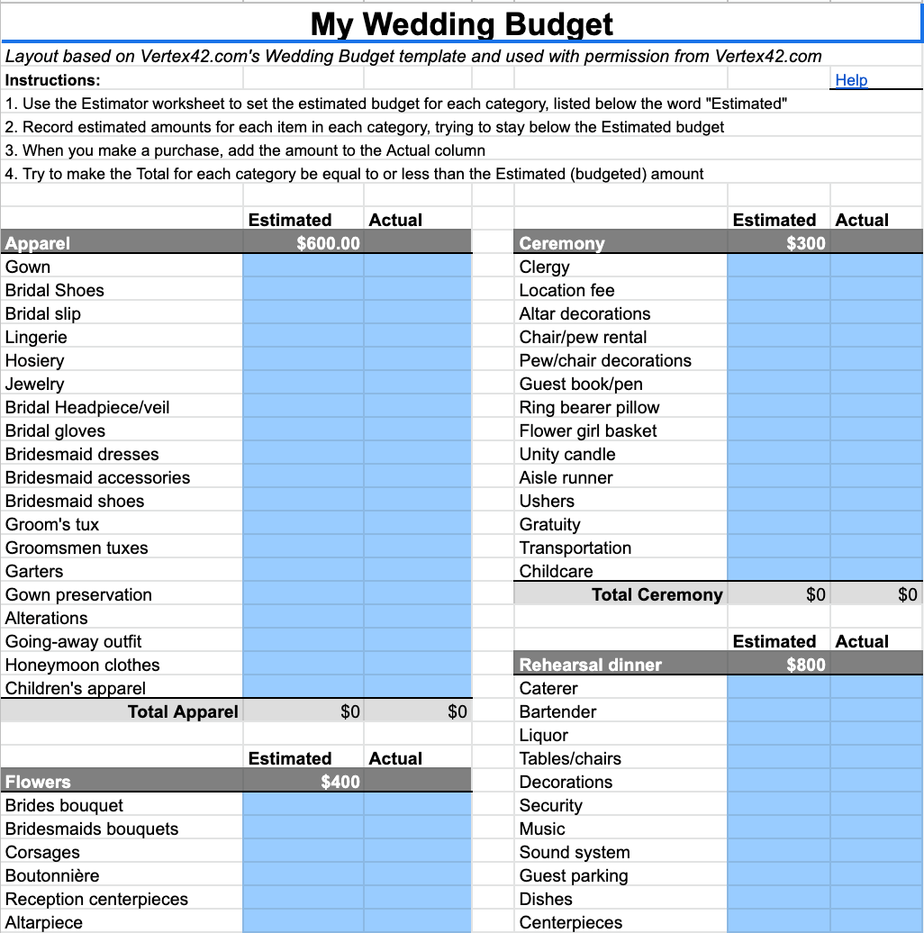All in one Wedding Planner Google Sheet Sheetlist
