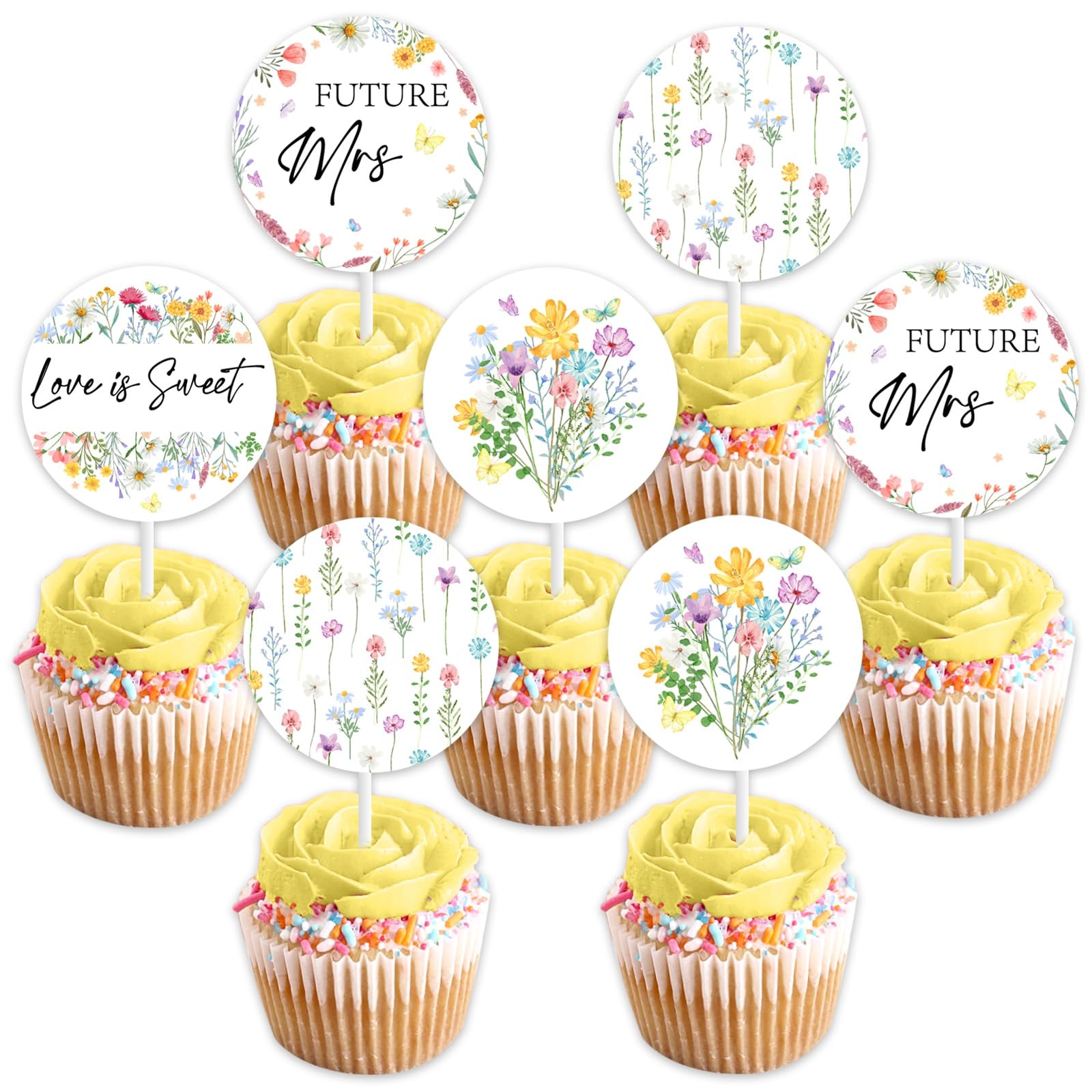 Amazon 24PCS Wildflower Cupcake Toppers Wildflower Bridal Shower Decorations Floral Cake Decorations For Wild Flower Theme Wedding Shower 