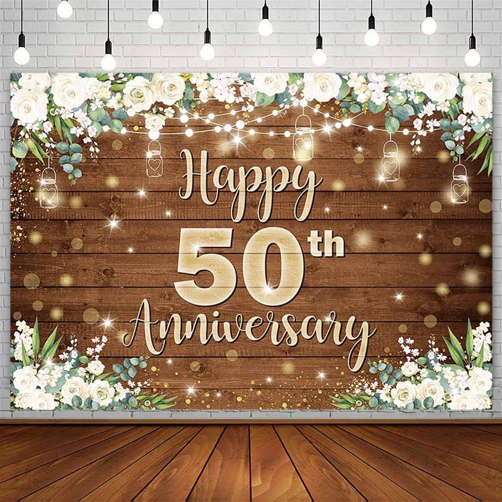 Amazon AIBIIN 7x5ft Happy Anniversary Backdrop For Couple Cheers To 50th Wedding Birthday Party Decorations White Floral Vintage Board Wood Photography Background Engagement Banner Photo Shoot Props Supplies Electronics