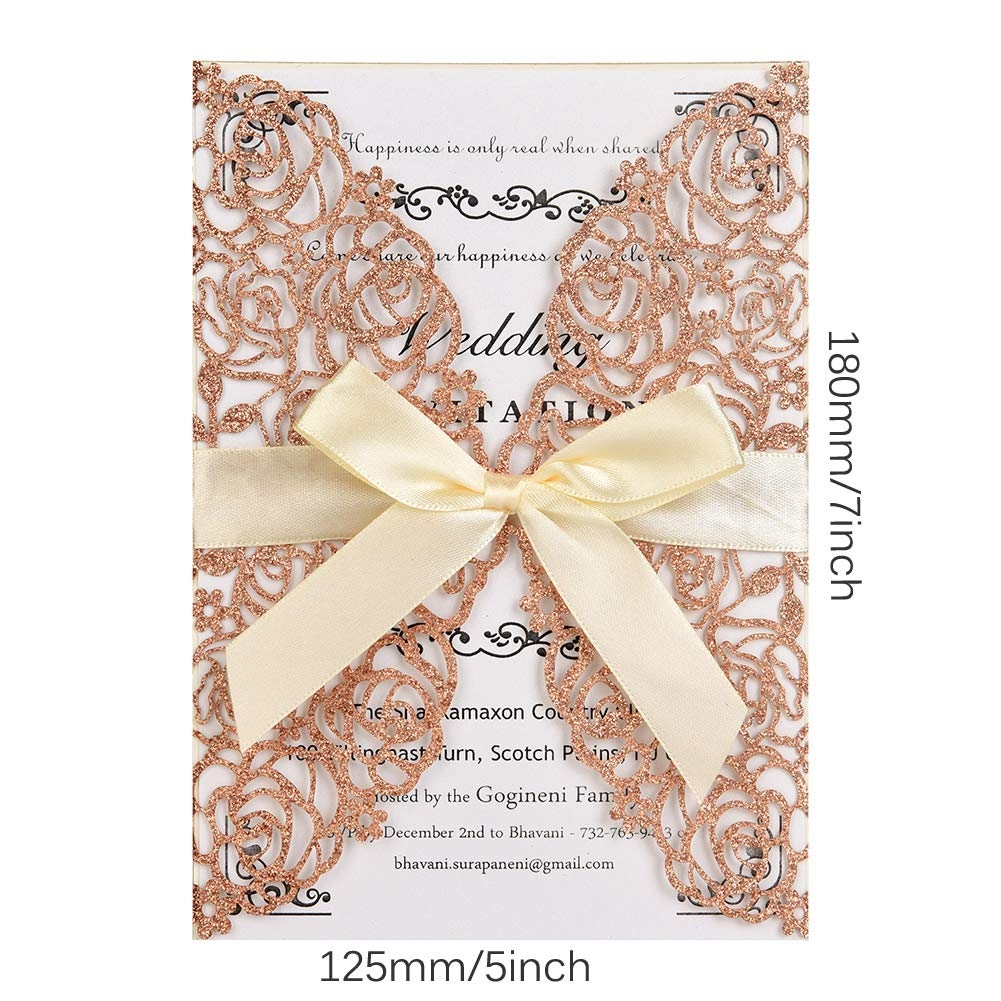 Amazon FOMTOR Laser Cut Wedding Invitations Kits Rose Gold Laser Cut Invitations With Blank Printable Paper Ribbons And Envelopes For Wedding Birthday Parties 25 Pcs Home U0026 Kitchen