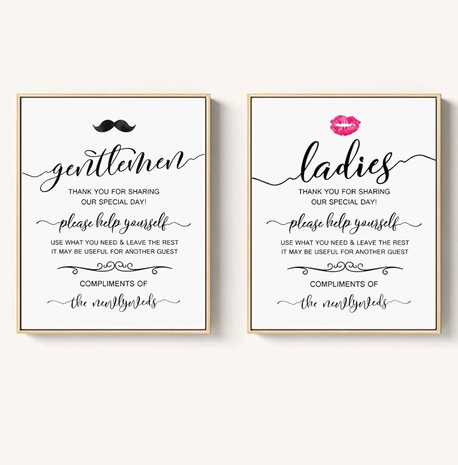 Amazon Wedding Bathroom Sign Basket Signs Women And Men Hospitality Basket His And Hers Bathroom Signs Help Yourself 8x10 Inch Unframed Set Of 2 Home U0026 Kitchen