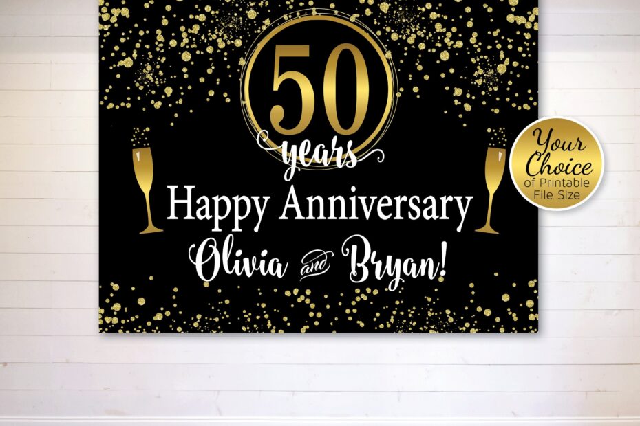 Anniversary Backdrop Banner Printable Files Gold Confetti On Black 25th 50th Or Any Anniversary Celebration Digital PDF FILE Etsy