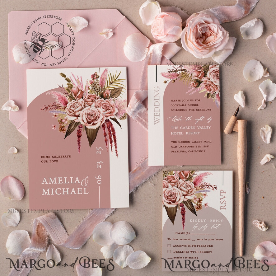 Arch Blush Wedding Invitation Template Instant Download Printable 