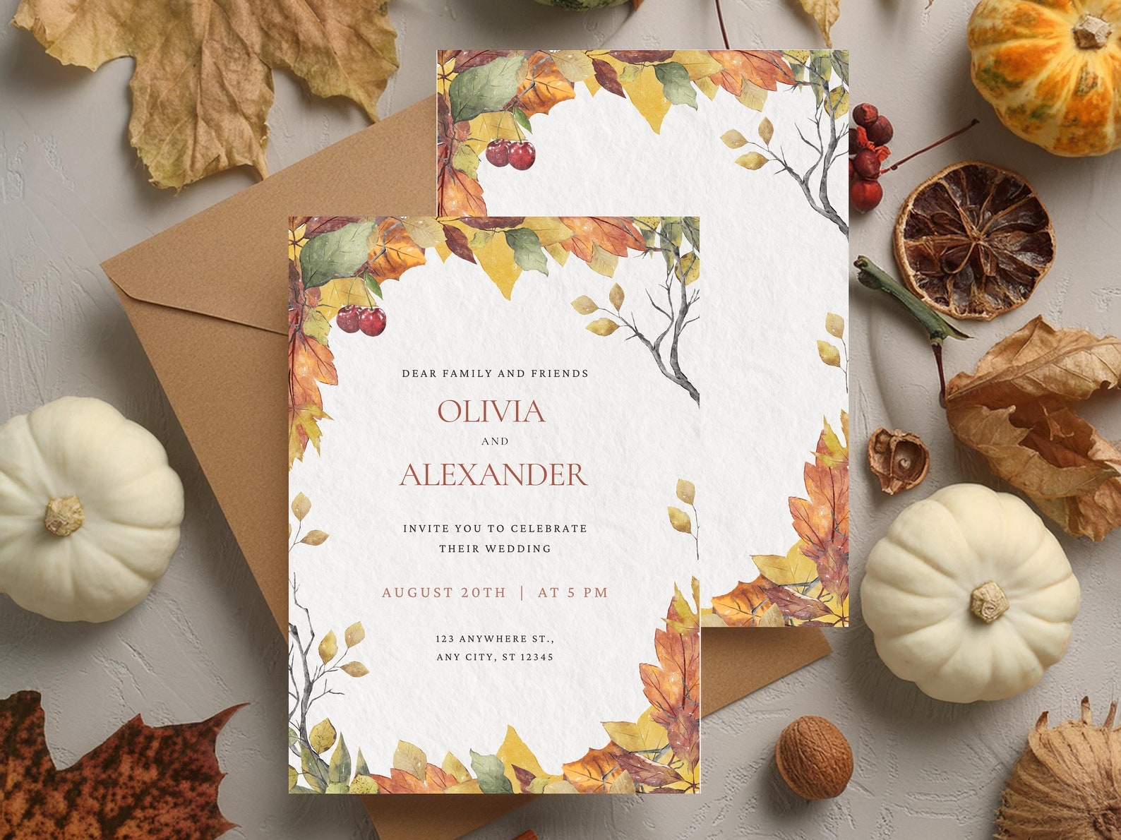 Autumn Wedding Invitation Template Printable Wedding Invitation Fall 