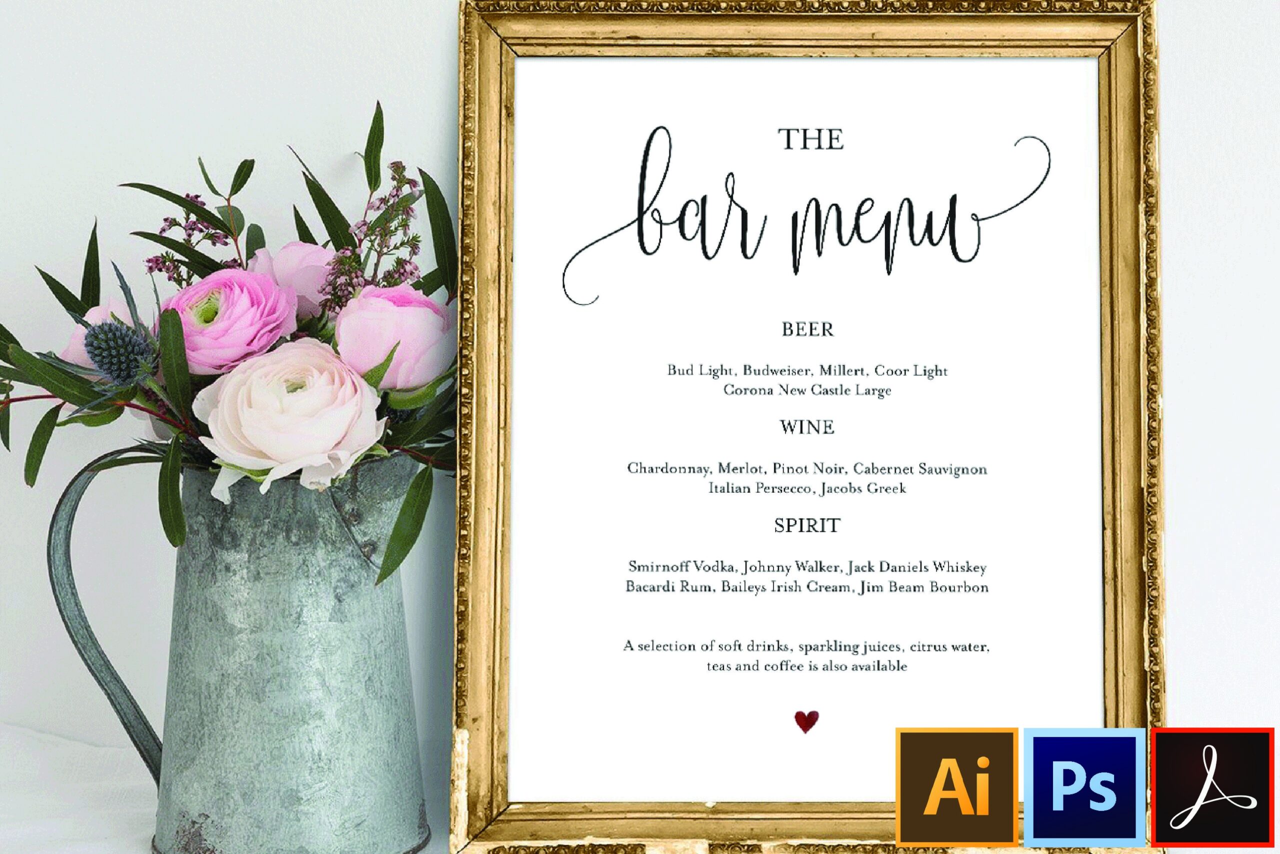 Bar Menu Sign Template Wedding Bar Sign Printable Bar Menu