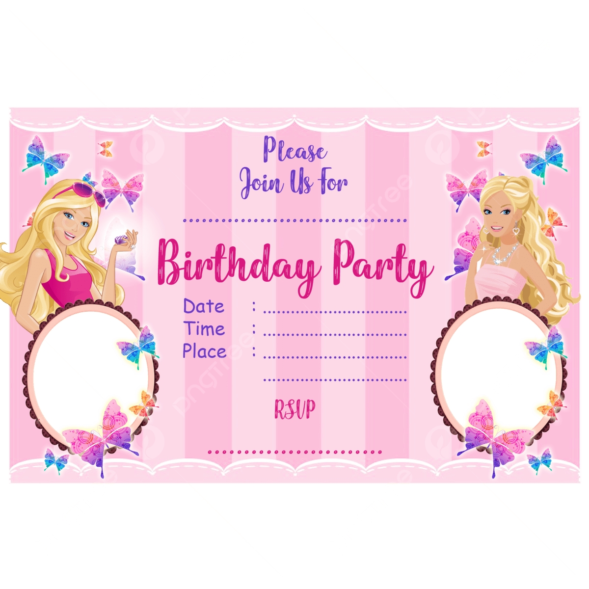 Barbie Birthday Invitation Card Template Download On Pngtree
