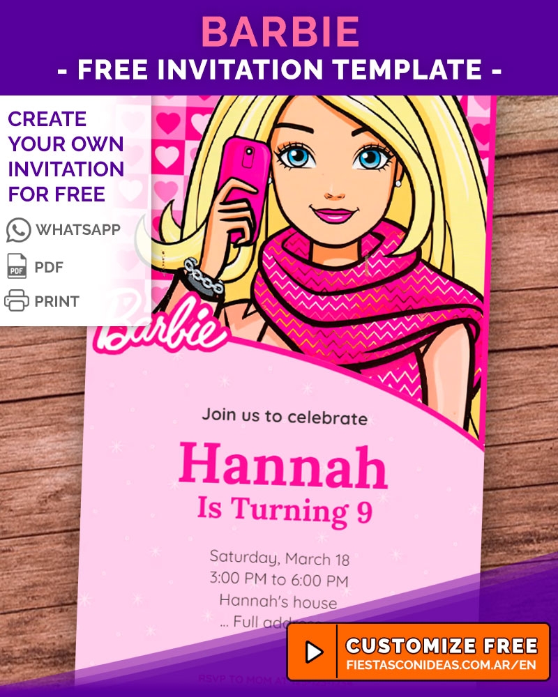 Barbie Birthday Invitations To Edit For Free Print And Share On WhatsApp