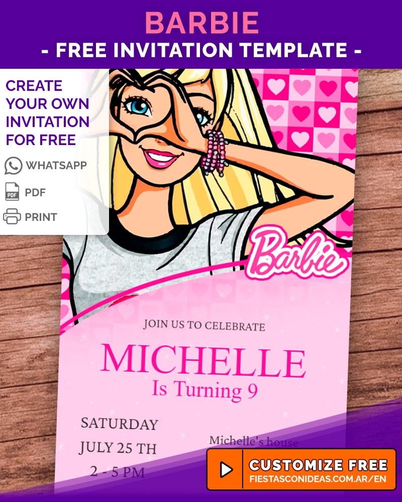 Barbie Birthday Invitations To Edit For Free Print And Share On 