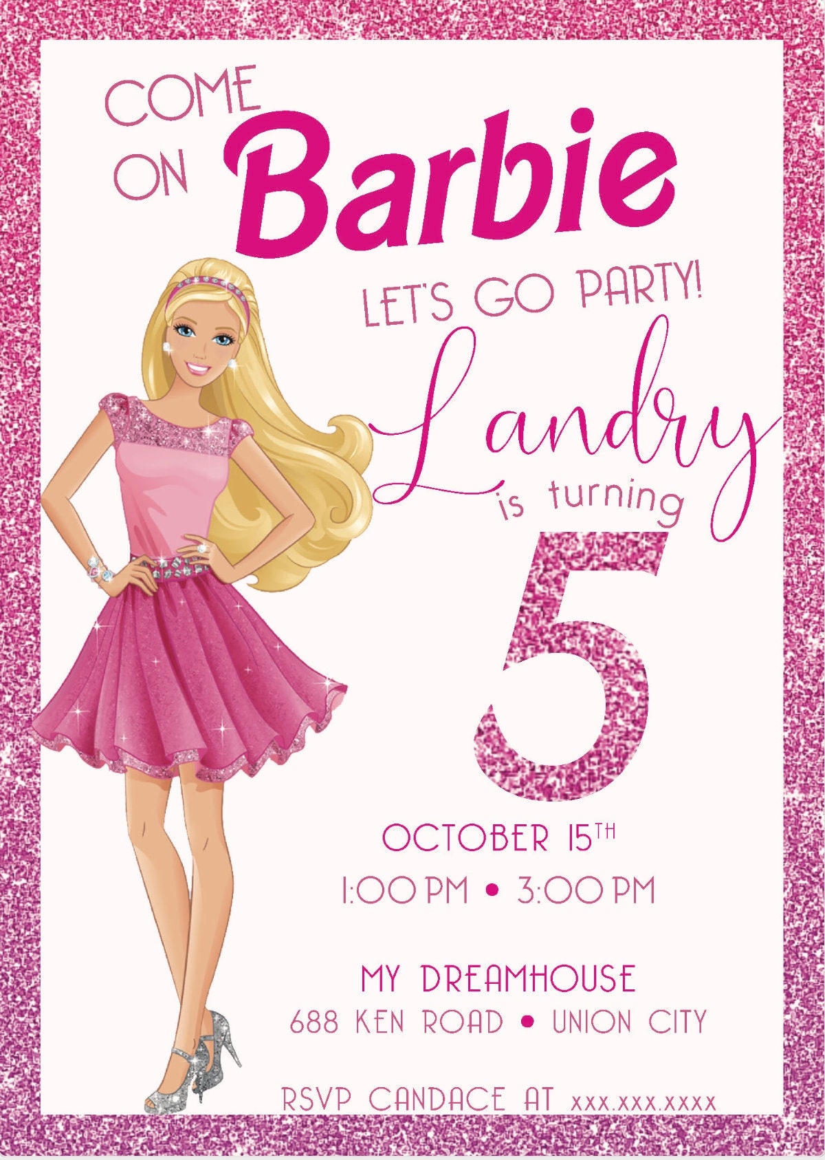 Barbie Pink Doll Birthday Invitation Let s Go Party Girl Birthday Party Barbie Birthday Party Girl Birthday Invitation Barbie Party
