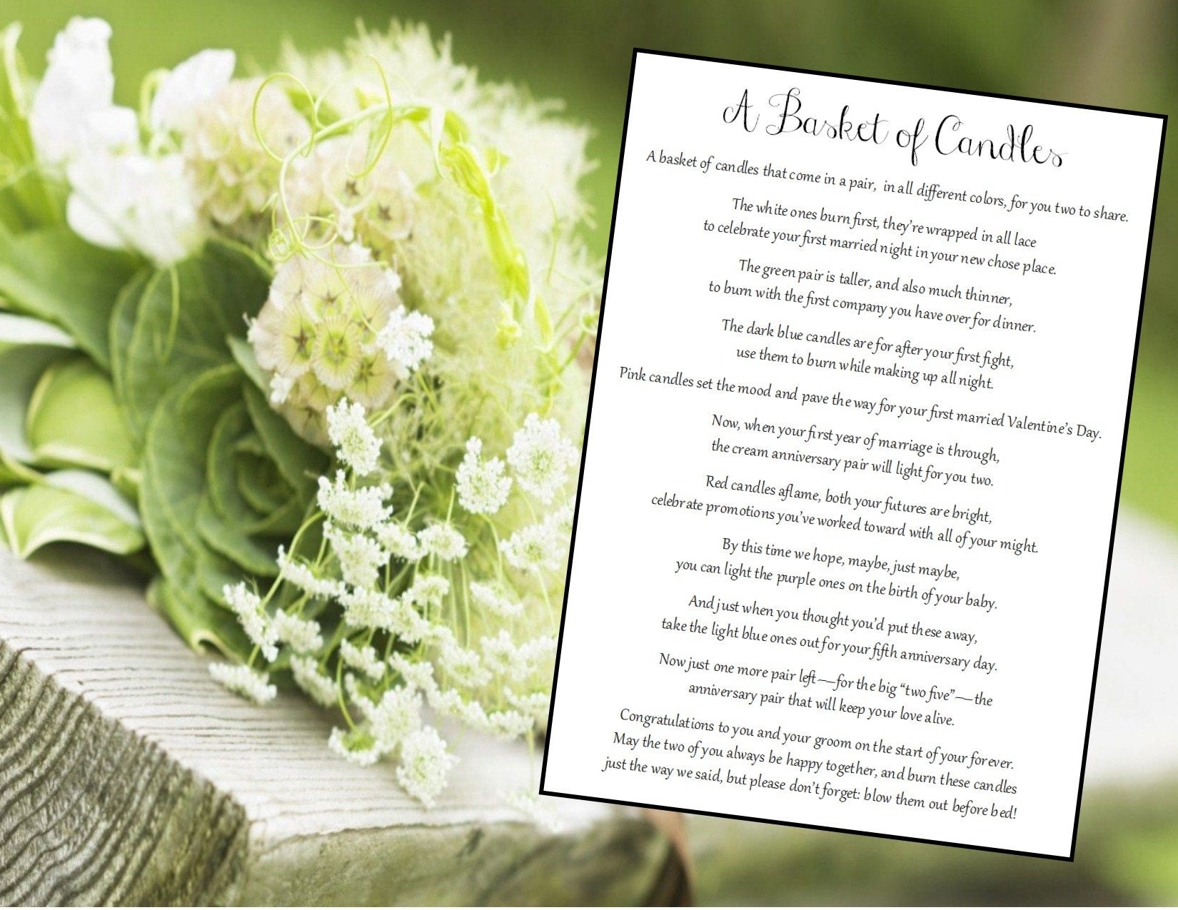 Basket Of Candles Poem Bridal Shower Games Wedding Bride To Be Gift For The Bride Etsy