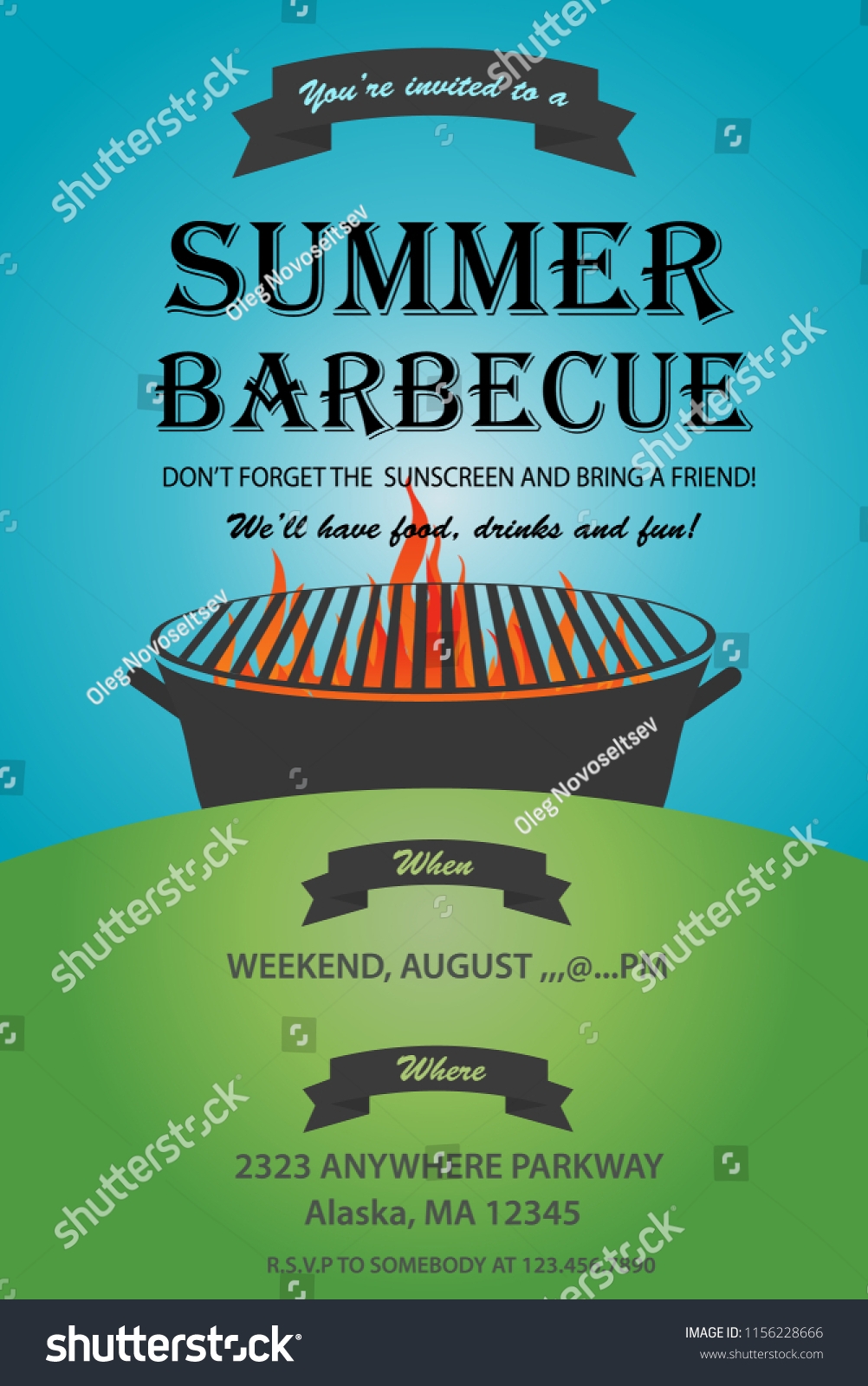 Bbq Party Invitation Template Summer Barbecue Stock Vector 