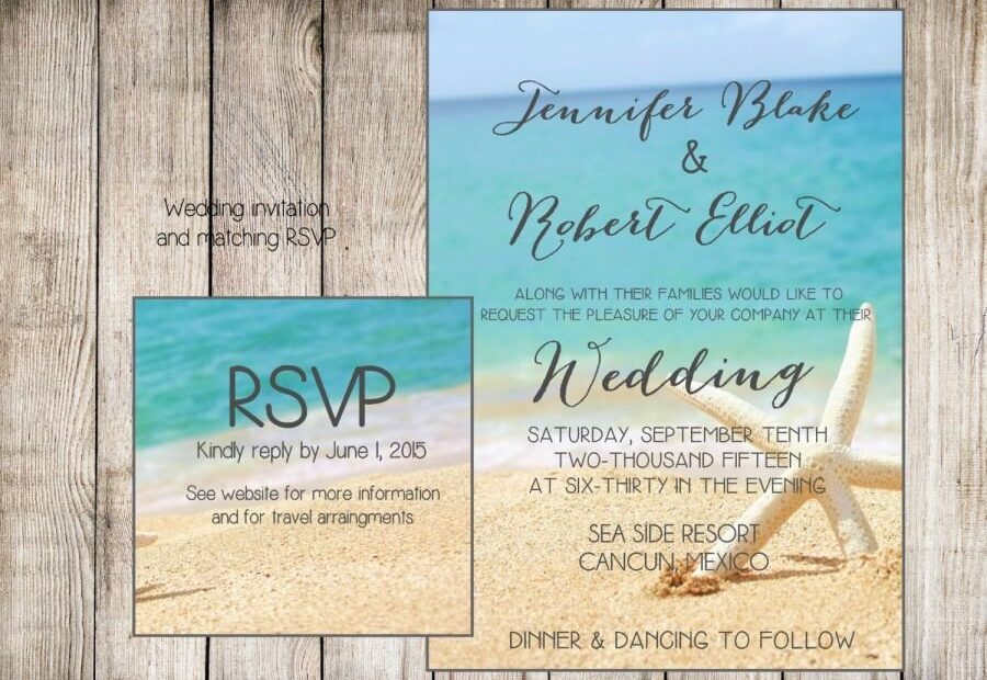 Beach Wedding Invitation Starfish And Sand At The Beach Printable