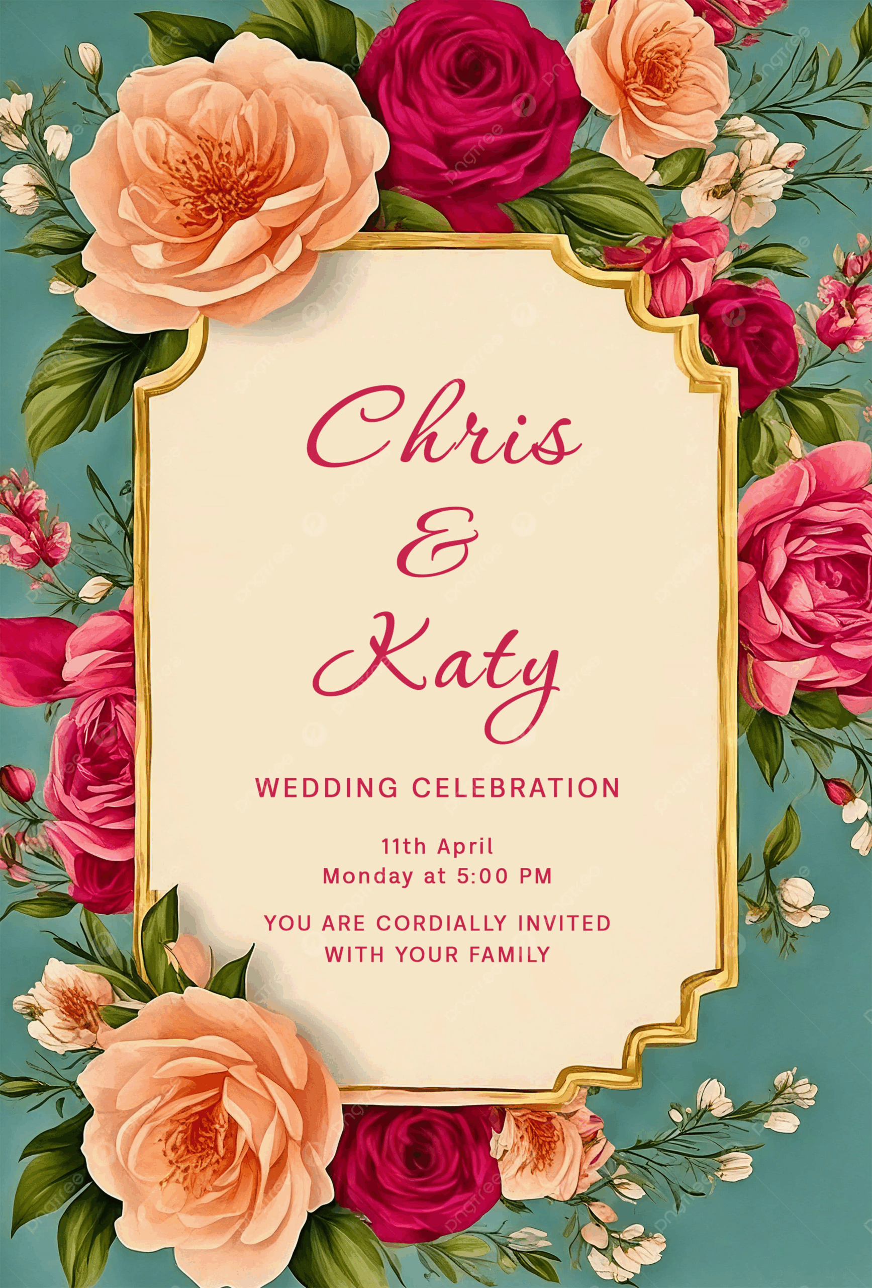 Beautiful Luxury Floral Wedding Invitation Template Template 