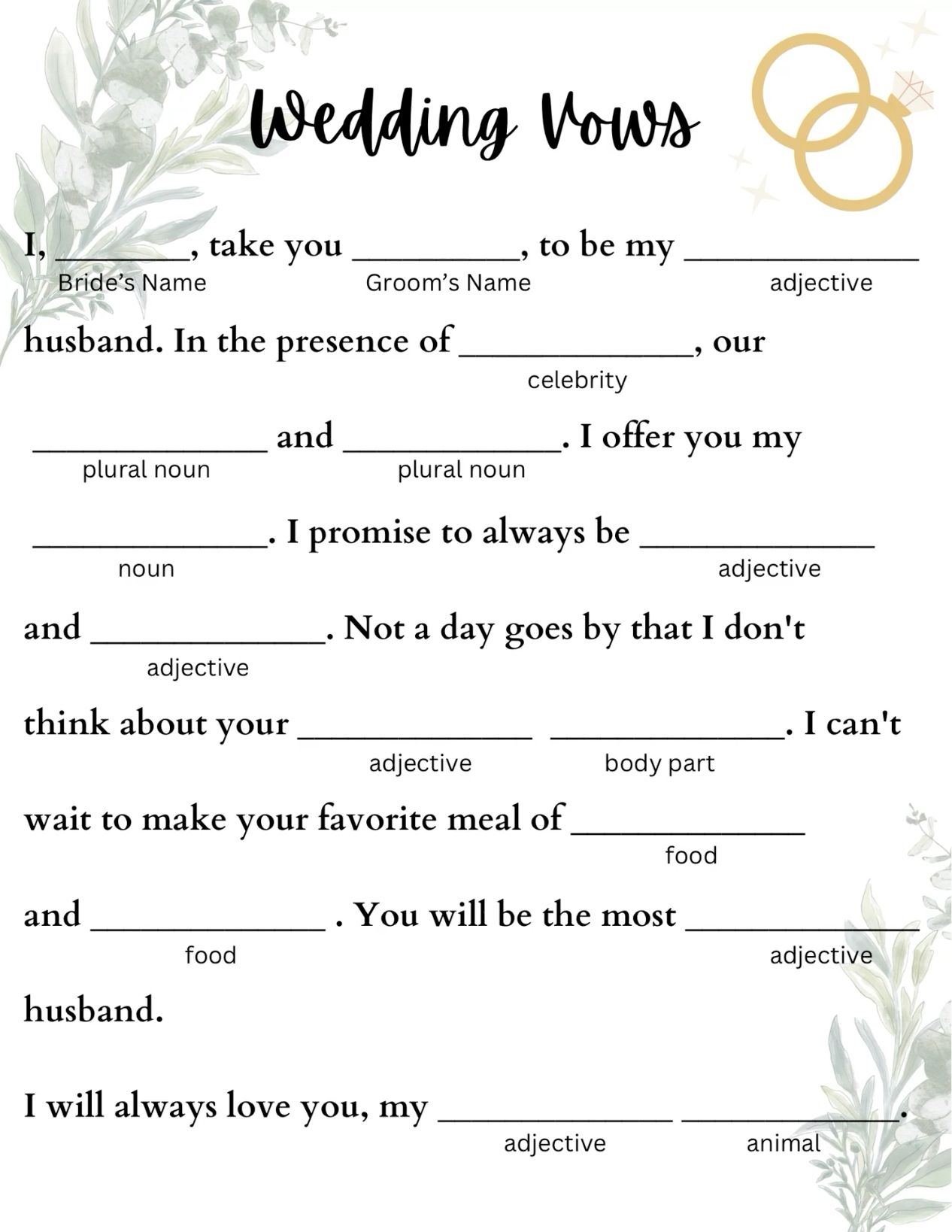 Best 12 14 Free Fun And Printable Wedding Mad Libs Artofit