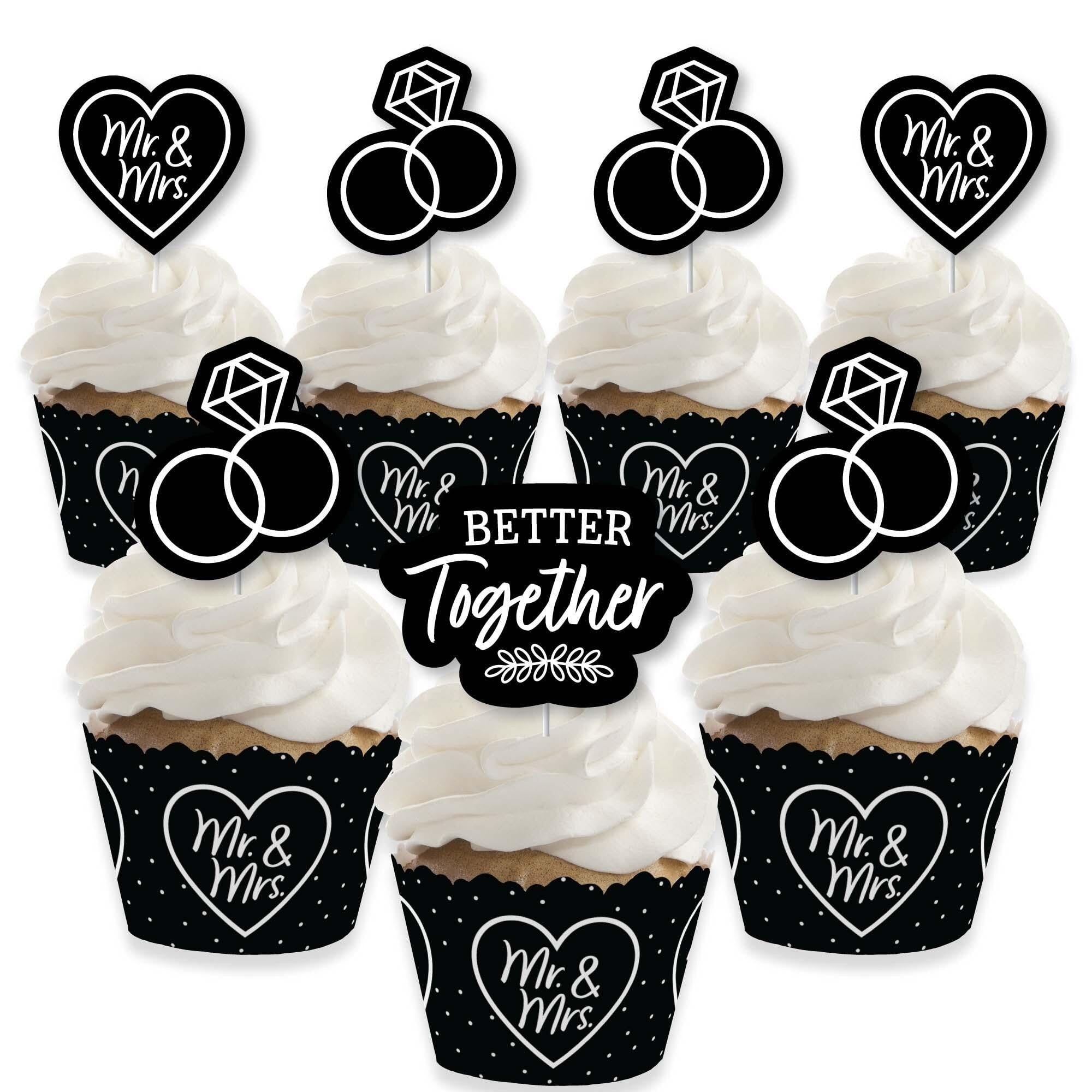 Big Dot Of Happiness Mr And Mrs Cupcake Decoration Black And White Wedding Or Bridal Shower Cupcake Wrappers And Treat Picks Kit Set Of 24 Walmart