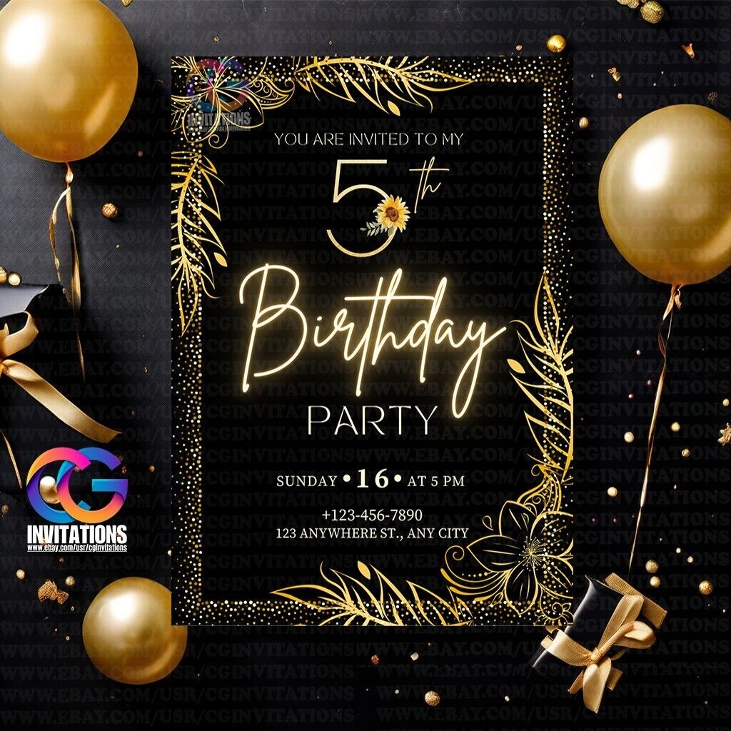 Birthday Party Editable Canva Invitation Template Invite Instant Download