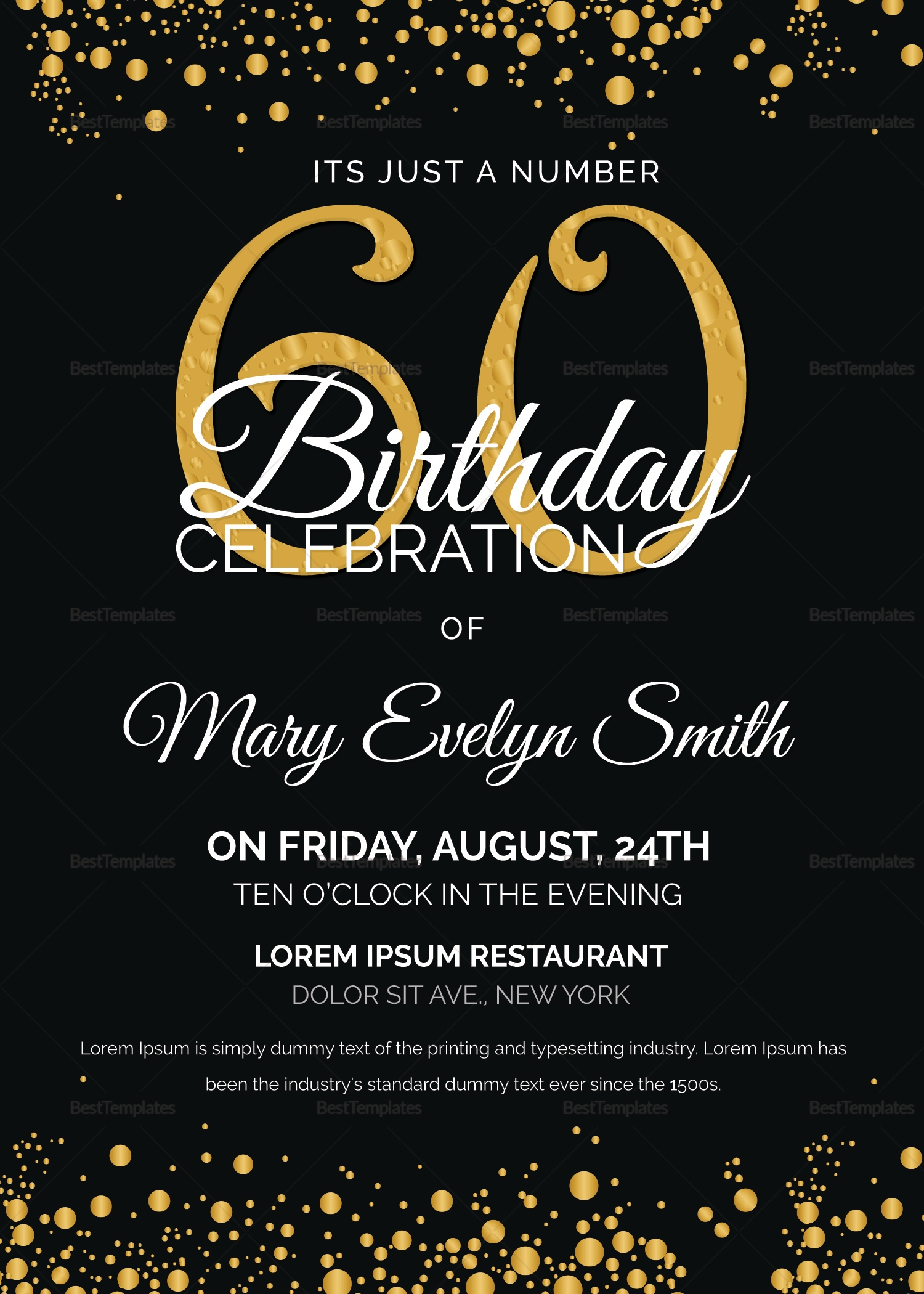 Black And Gold 60th Birthday Party Invitation Design Template In 