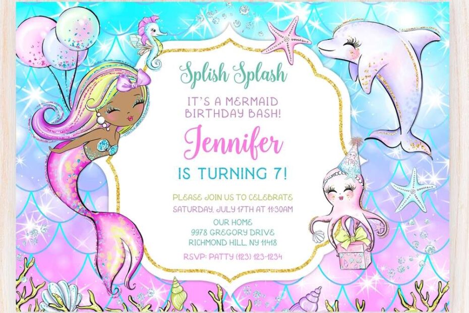 Black Mermaid Birthday Invitation Template Edit Online Now