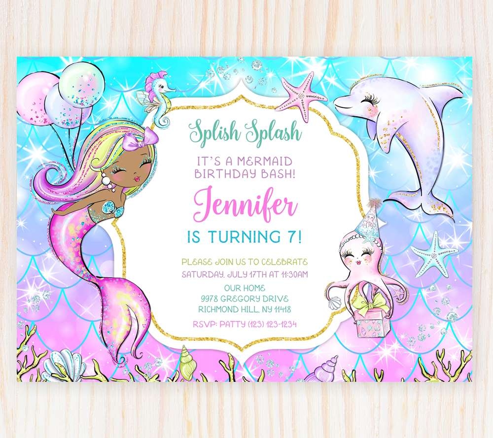 Black Mermaid Birthday Invitation Template Edit Online Now 